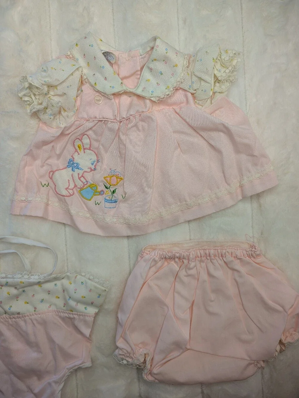 Cradle Togs Vtg 1980s 3 Piece Bunny Embroidered Infant Set